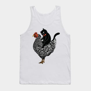 Tuxedo Cat on a Chicken Tank Top